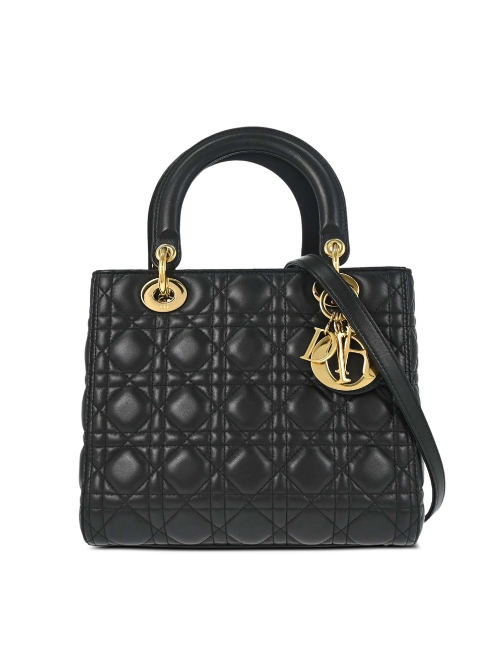 Dior Black Quilted Leather Small Lady Bag with Gold Hardware